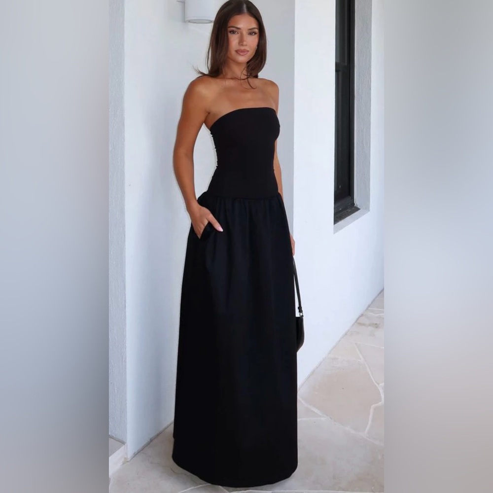 White Fox Boutique Black Strapless Gown